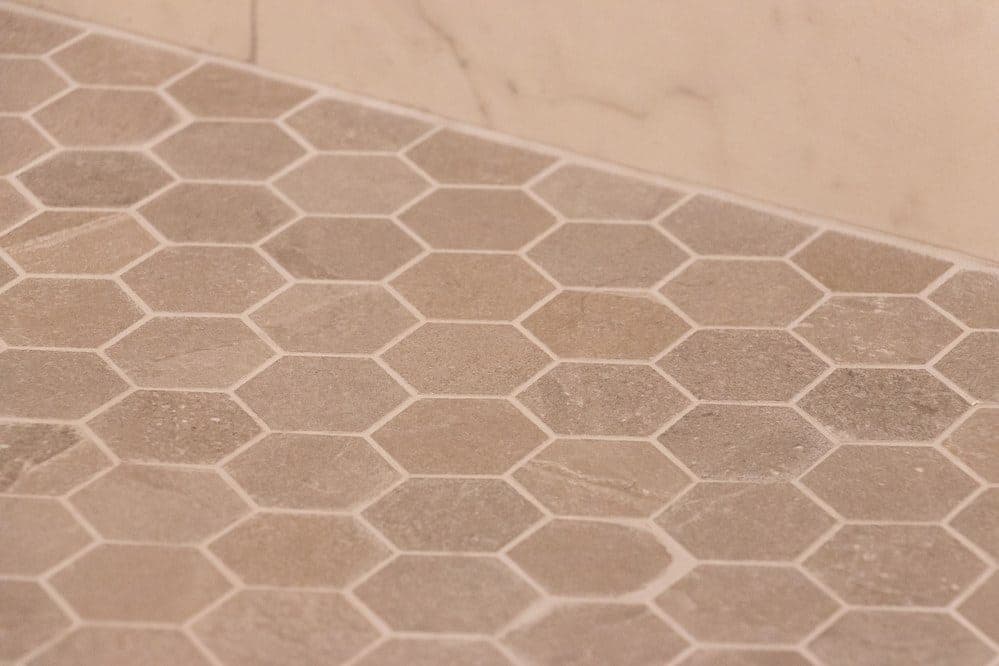 Chicago Lakeview Bathroom Remodel - Hexagonal Stone Floor Tile D